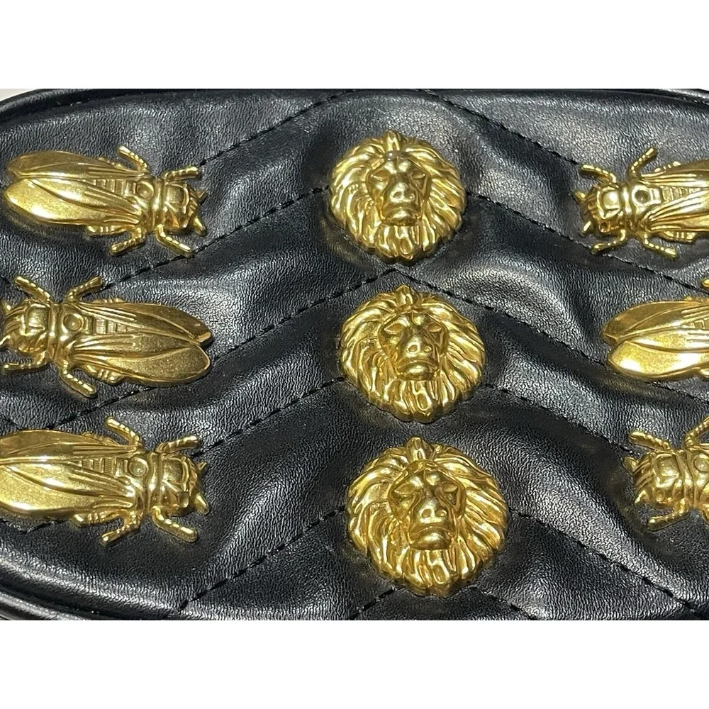 belt purse pouch funny pack embellished with metal lion heads & Flies